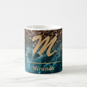 Aquamarines Blue Agate Glitzern Monogramm personal Kaffeetasse