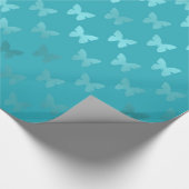 Aquamarines Blue Aqua Schmetterling Metallische Im Geschenkpapier (Ecke)