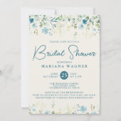 Aquamarines Blue Beige Wildblumen Brautparty Einladung (Vorderseite)