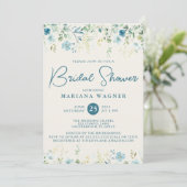 Aquamarines Blue Beige Wildblumen Brautparty Einladung (Stehend Vorderseite)