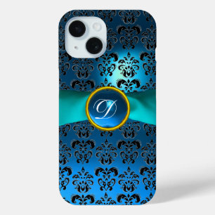 AQUAMARINES BLUE BLACK DAMASK GEMSTONE MONOGRAMM Case-Mate iPhone HÜLLE