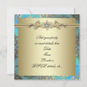 Aquamarines Blue Black Gold Damask Party Einladung (Rückseite)