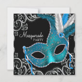 Aquamarines Blue Black Masquerade Party Magneteinladung (Vorderseite)