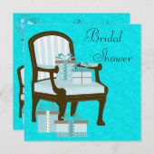 Aquamarines Blue Damask Sessellift Geschenke Braut Einladung (Vorne/Hinten)