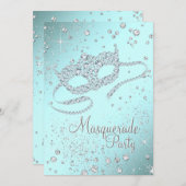 Aquamarines Blue Diamond Masquerade Party Einladung (Vorne/Hinten)