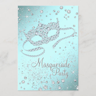 Aquamarines Blue Diamond Masquerade Party Einladung