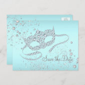 Aquamarines Blue Diamond Masquerade Party Save the Ankündigungspostkarte (Vorne/Hinten)