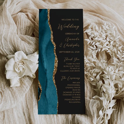 Aquamarines Blue Gold Agate Dark Wedding Programm