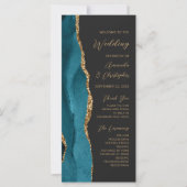 Aquamarines Blue Gold Agate Dark Wedding Programm (Vorderseite)