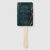 Aquamarines Blue Gold Agate Script Hochzeitsprogra Fächer (Vorderseite)
