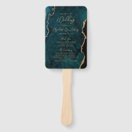 Aquamarines Blue Gold Agate Script Hochzeitsprogra Fächer