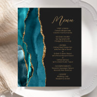 Aquamarines Blue Gold Agate Script Menü für Hochze