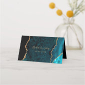 Aquamarines Blue-Gold-Agate-Skript-Hochzeitstisch Platzkarte (Rückseite)