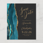 Aquamarines Blue Gold-Agate-Skript Save the Date (Vorderseite)