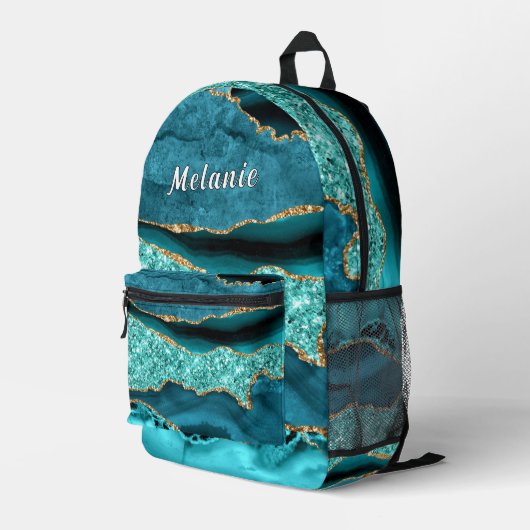 Aquamarines Blue Gold Glitzer Rucksack mit Individ (Rückseitige Ecke Rechts)