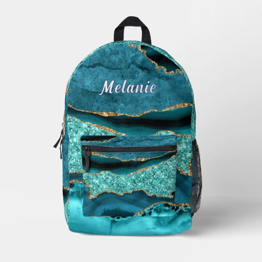 Aquamarines Blue Gold Glitzer Rucksack mit Individ (Vorderseite)