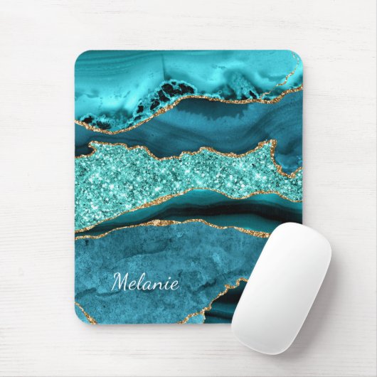 Aquamarines Blue-Gold-Marmor-Individuelle Name-Mau Mousepad (Mit Mouse)