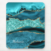 Aquamarines Blue-Gold-Marmor-Individuelle Name-Mau Mousepad (Vorne)