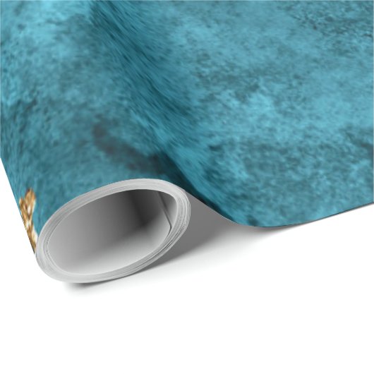 Aquamarines Blue-Gold-Marmor-Individuelle Name-Ums Geschenkpapier (Rolleneckpunkt)