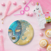 Aquamarines Blue Gold Masquerade Party Pappteller (Party)