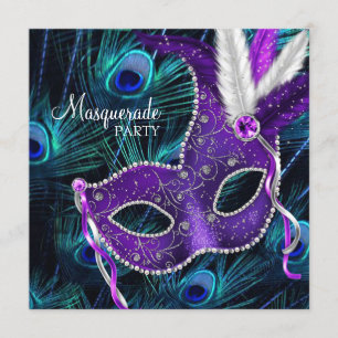Aquamarines Blue Lila Peacock Masquerade Party Einladung
