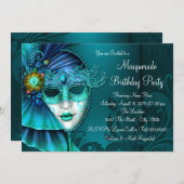 Aquamarines Blue Mask Masquerade Party Einladung (Vorne/Hinten)