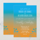 Aquamarines Blue Orange Blühend Hochzeitsempfang Einladung (Vorne/Hinten)