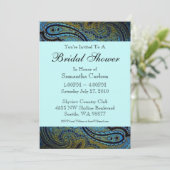 Aquamarines Blue Paisley Peacock-Brautparty Einladung (Stehend Vorderseite)