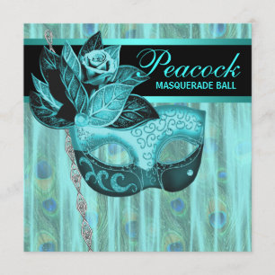 Aquamarines Blue Peacock Masquerade Party Einladung