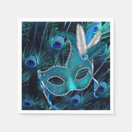 Aquamarines Blue Peacock Masquerade Party Serviette