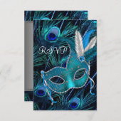 Aquamarines Blue Peacock Masquerade Party UAWG RSVP Karte (Vorne/Hinten)