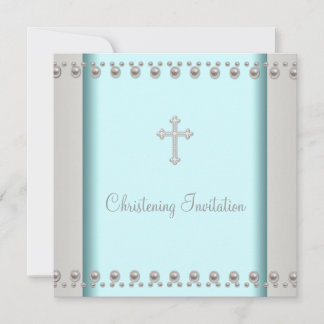 Aquamarines Blue Pearl Cross Baby Taufe Christenin Einladung