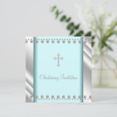 Aquamarines Blue Pearl Cross Baby Taufe Christenin Einladung (Stehend Vorderseite)