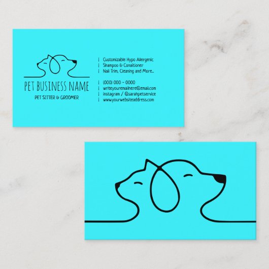 Aquamarines Blue Petsitter Hund und Katzenlogo Tie Visitenkarte (Vorne/Hinten)