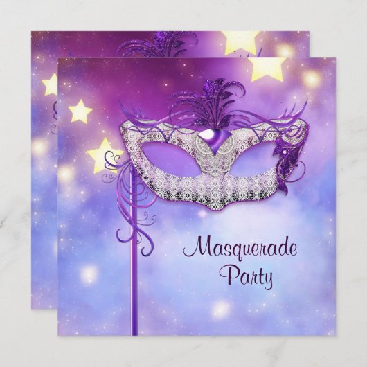 Aquamarines Blue Pink Lila Masquerade Party Einladung (Vorne/Hinten)