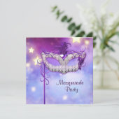 Aquamarines Blue Pink Lila Masquerade Party Einladung (Stehend Vorderseite)