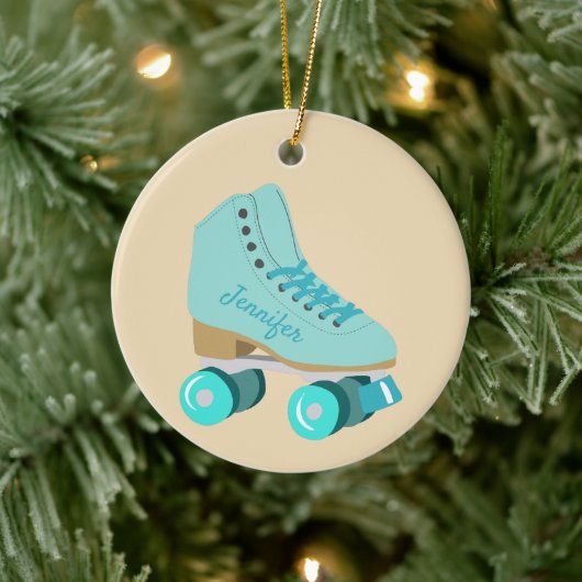 Aquamarines Blue Retro Quad Roller Skate Foto Keramik Ornament (Baum)