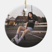 Aquamarines Blue Retro Quad Roller Skate Foto Keramik Ornament (Hinten)