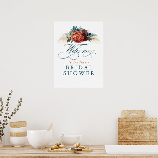 Aquamarines Blue Rust Terracotta Brautparty Willko Poster (Küche)