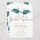 Aquamarines Blue Sea Turtles Gold Beach Brautparty Einladung (Vorne/Hinten)