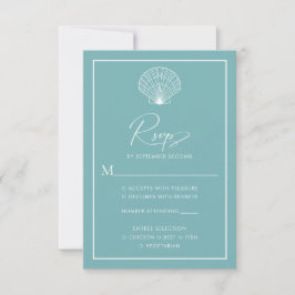 Aquamarines Blue Seashell Beach Wedding Elegant RSVP Karte