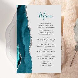 Aquamarines Blue Silver Agate Gray Wedding Menu