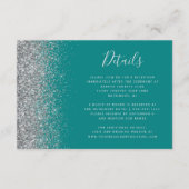 Aquamarines Blue Silver Glitzer Edge Hochzeitdetai Begleitkarte (Vorderseite)