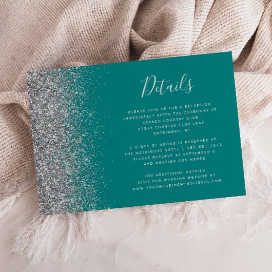 Aquamarines Blue Silver Glitzer Edge Hochzeitdetai Begleitkarte