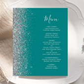Aquamarines Blue Silver Glitzer Edge Wedding Menu