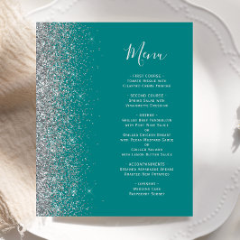 Aquamarines Blue Silver Glitzer Edge Wedding Menu