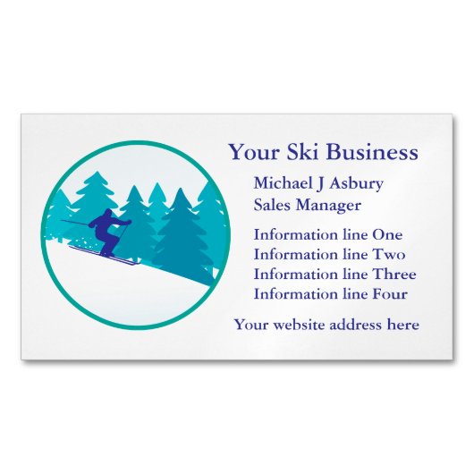 Aquamarines Blue Snow Ski Logo Magnetische Visitenkarte (Vorderseite)