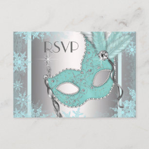 Aquamarines Blue Snowflake Masquerade Party UAWG RSVP Karte