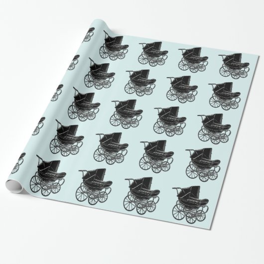 Aquamarines Blue Vintag Baby Carriage Wrapper Pape Geschenkpapier (Ungerollt)