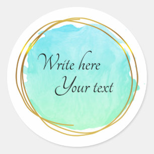 Aquamarines Blue Watercolor Circle Gold Runder Aufkleber